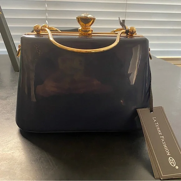 Blue purse with gold - Picture 2 of 8